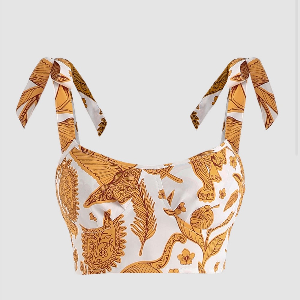 Boho tropical tie shoulder tank top